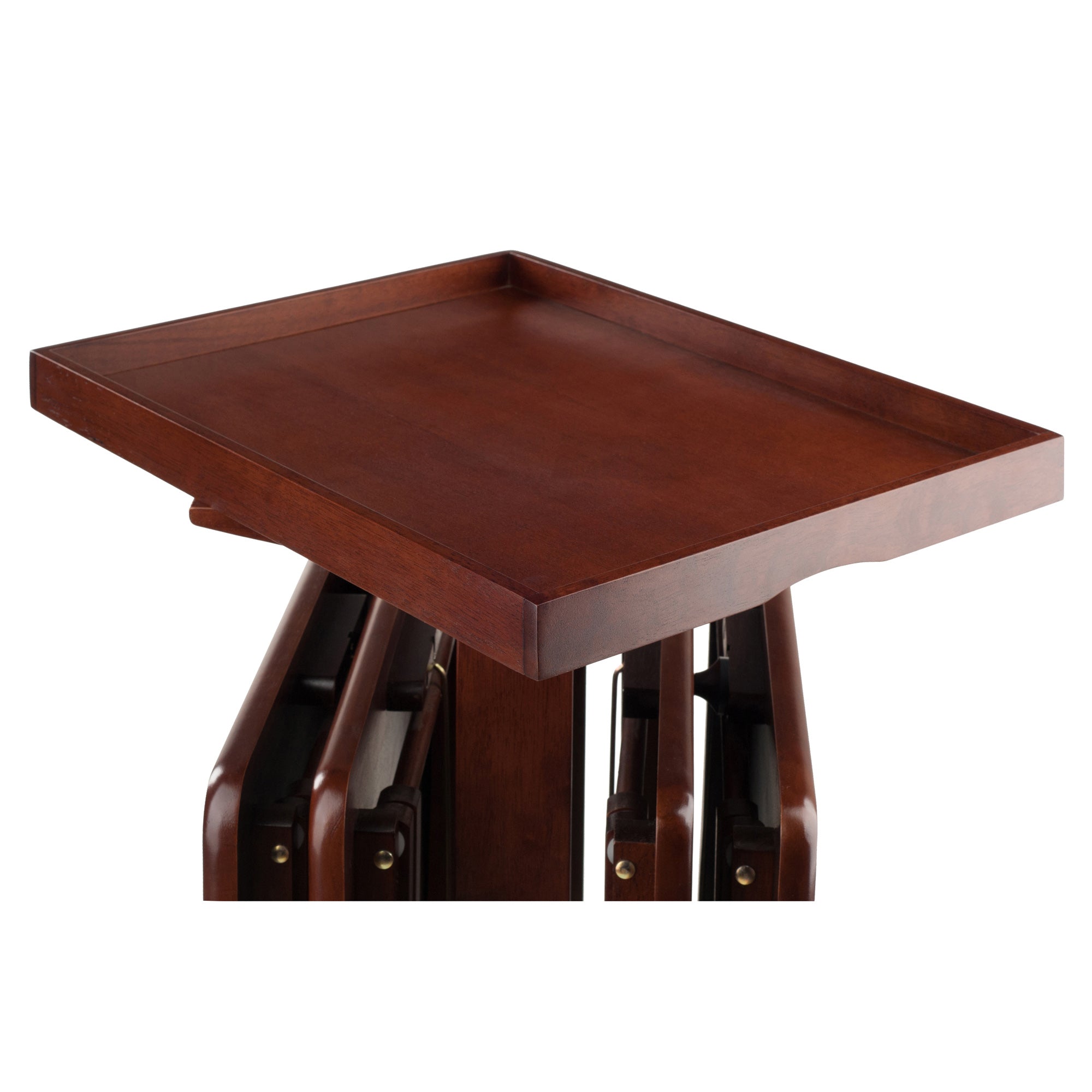 Isabelle Set of 4 Snack Tables with Mobile Stand and Removable Tray, Walnut