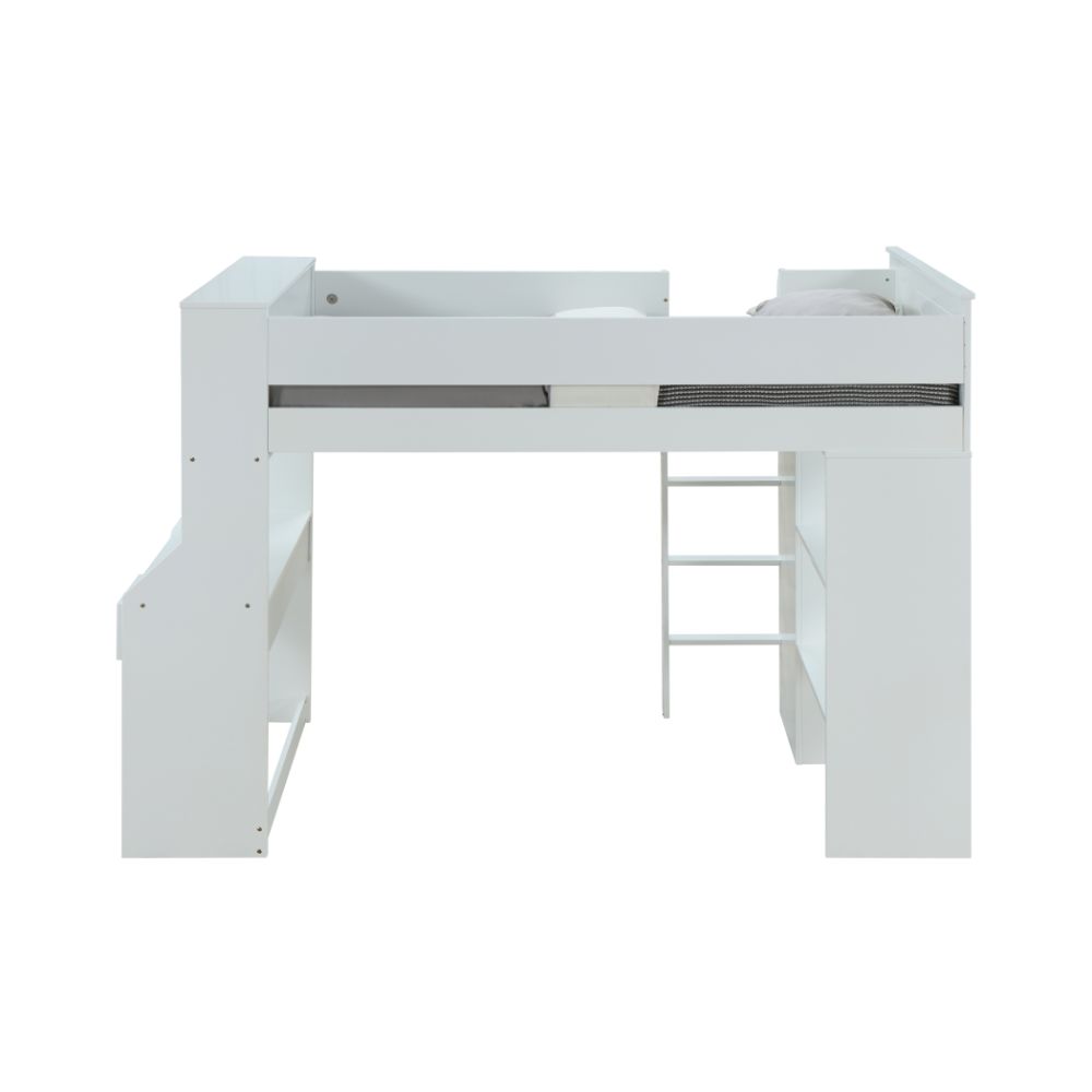 Wardrobe Ragna Twin Loft Bed White Space-Saving Bed with Desk