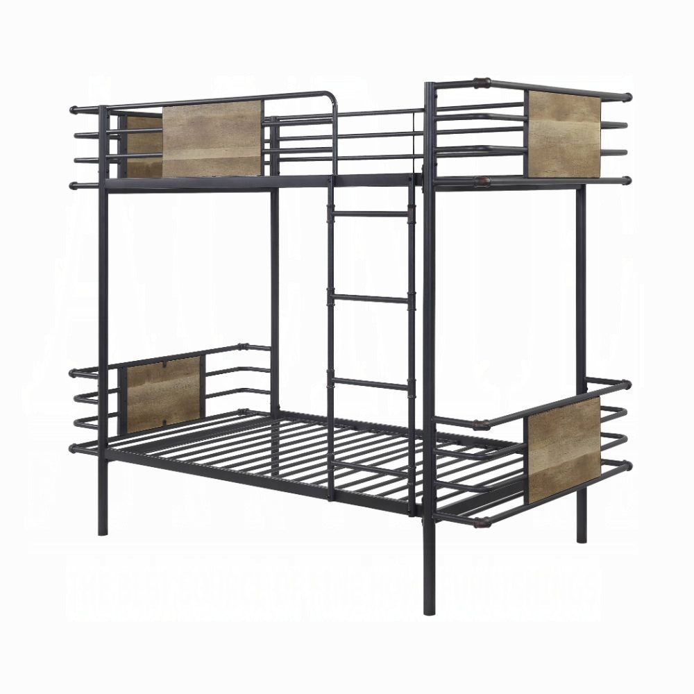 Asher Deliz Twin/Twin Gunmetal Metal Bunk Bed – Industrial Style with Ladder & Safety Rails