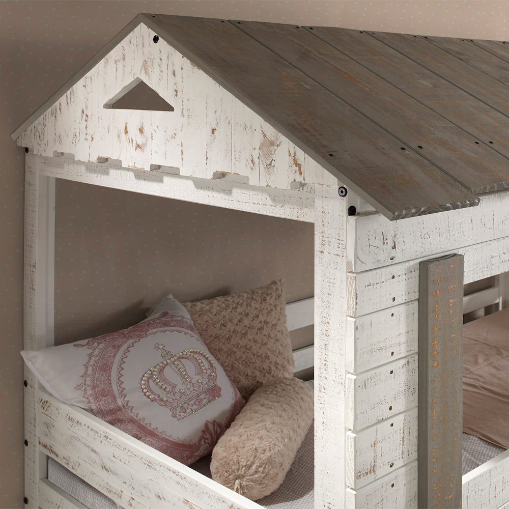 Teenager Dorothy Full Ivory Solid Pine Bed – Elegant Poster Style with Classic Canopy Design