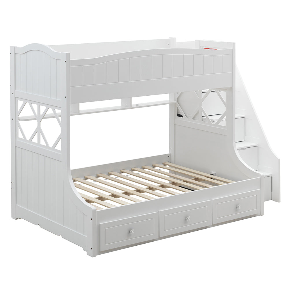Nimble Meyer Collection Twin-Full White Bunk Bed – Storage, Compact & Stylish