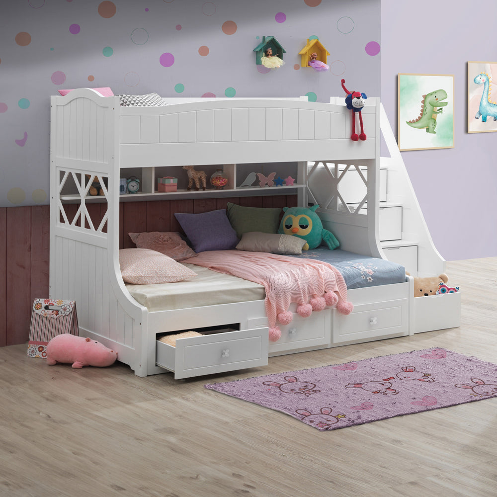 Nimble Meyer Collection Twin-Full White Bunk Bed – Storage, Compact & Stylish