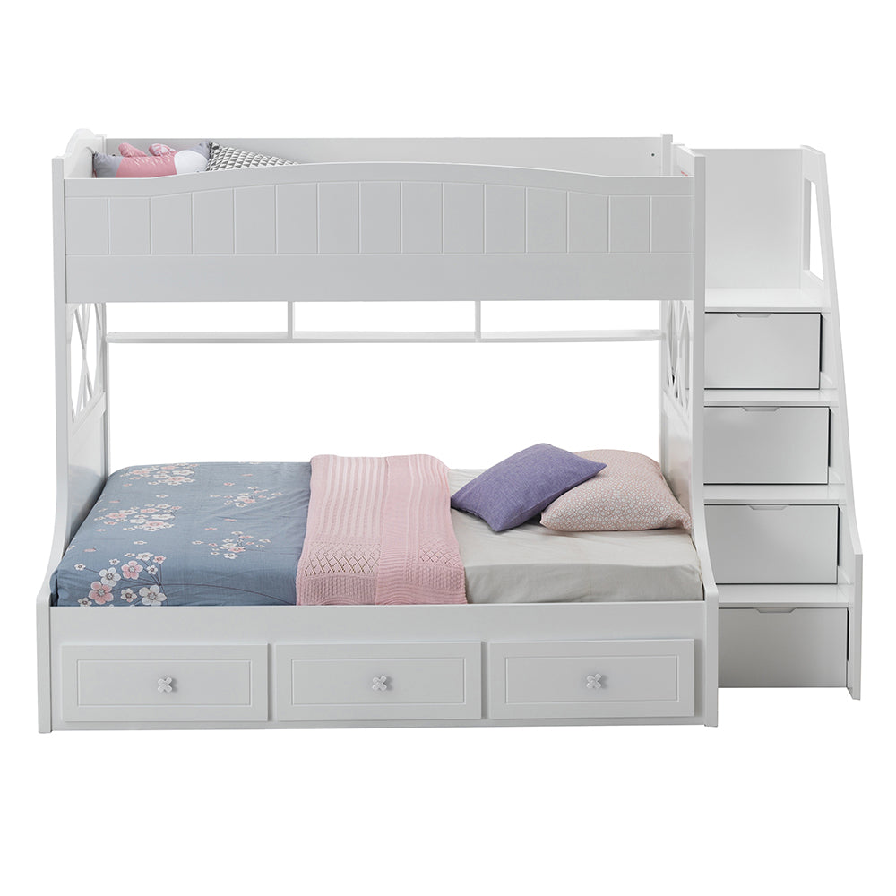 Nimble Meyer Collection Twin-Full White Bunk Bed – Storage, Compact & Stylish