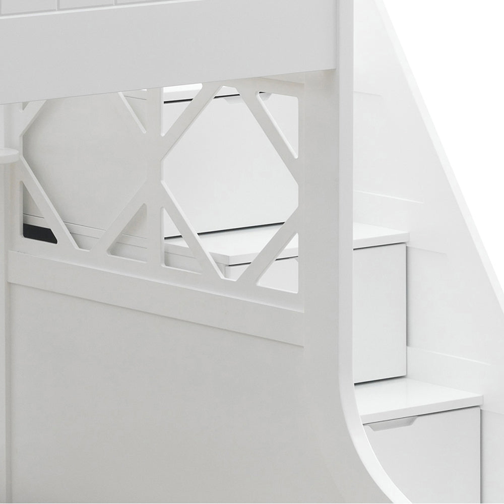 Nimble Meyer Collection Twin-Full White Bunk Bed – Storage, Compact & Stylish