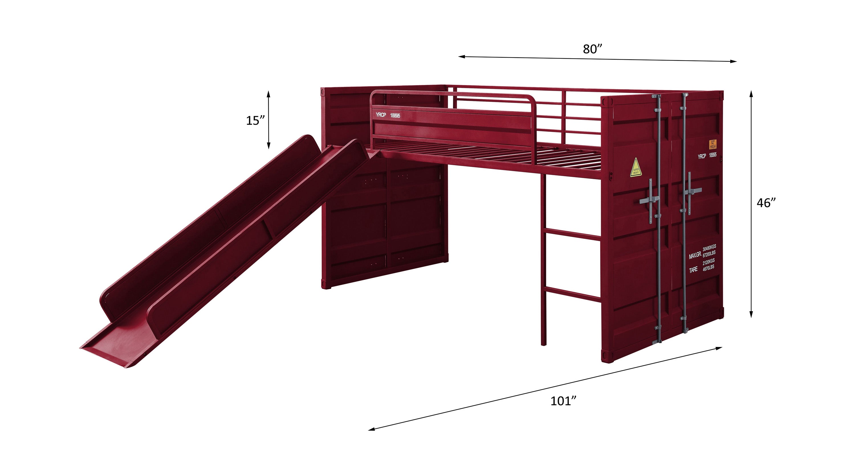 Rochester Cargo Teenager Twin Metal Loft Bed Space-Saving Slide Design