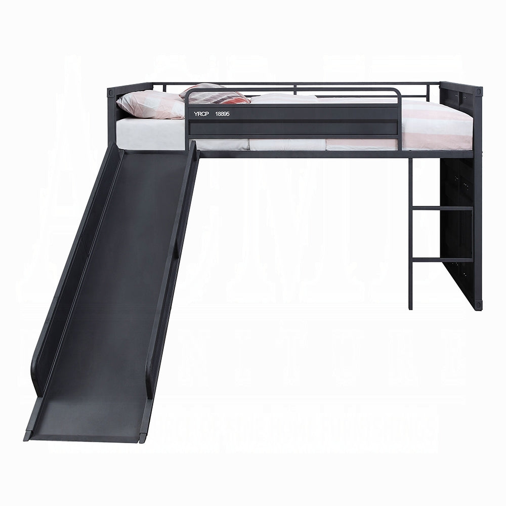 Cargo Twin Loft Bed w/Slide, Gunmetal Finish