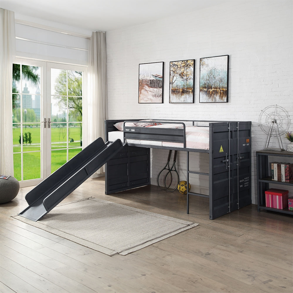 Cargo Twin Loft Bed w/Slide, Gunmetal Finish