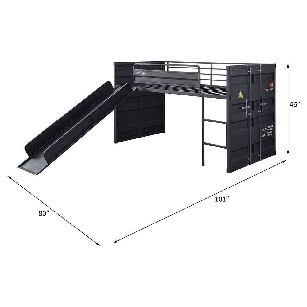 Cargo Twin Loft Bed w/Slide, Gunmetal Finish