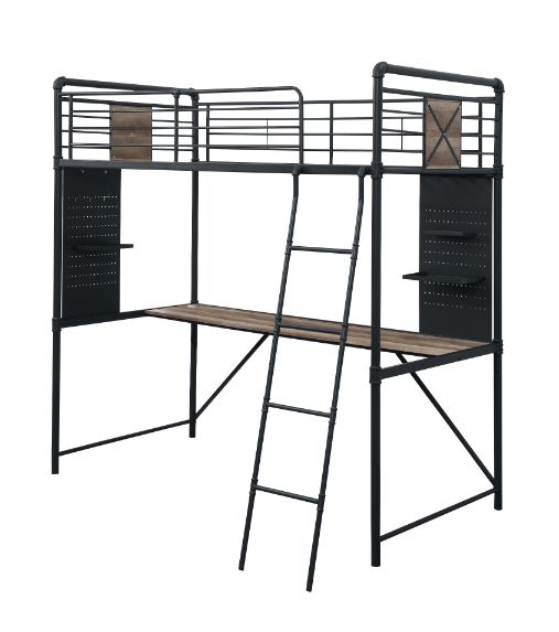 Garrett Cordelia Twin Loft Bed w/ Desk Rustic Hand-Brushed Finish