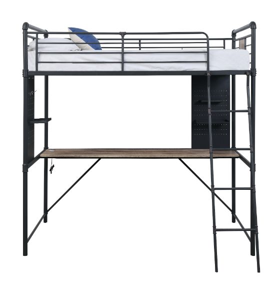 Garrett Cordelia Twin Loft Bed w/ Desk Rustic Hand-Brushed Finish