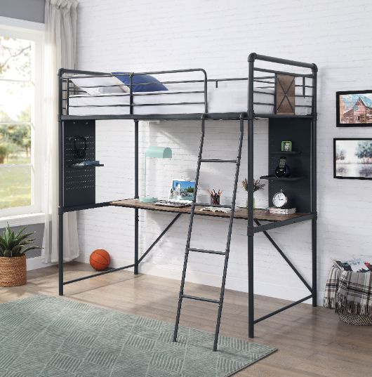 Garrett Cordelia Twin Loft Bed w/ Desk Rustic Hand-Brushed Finish