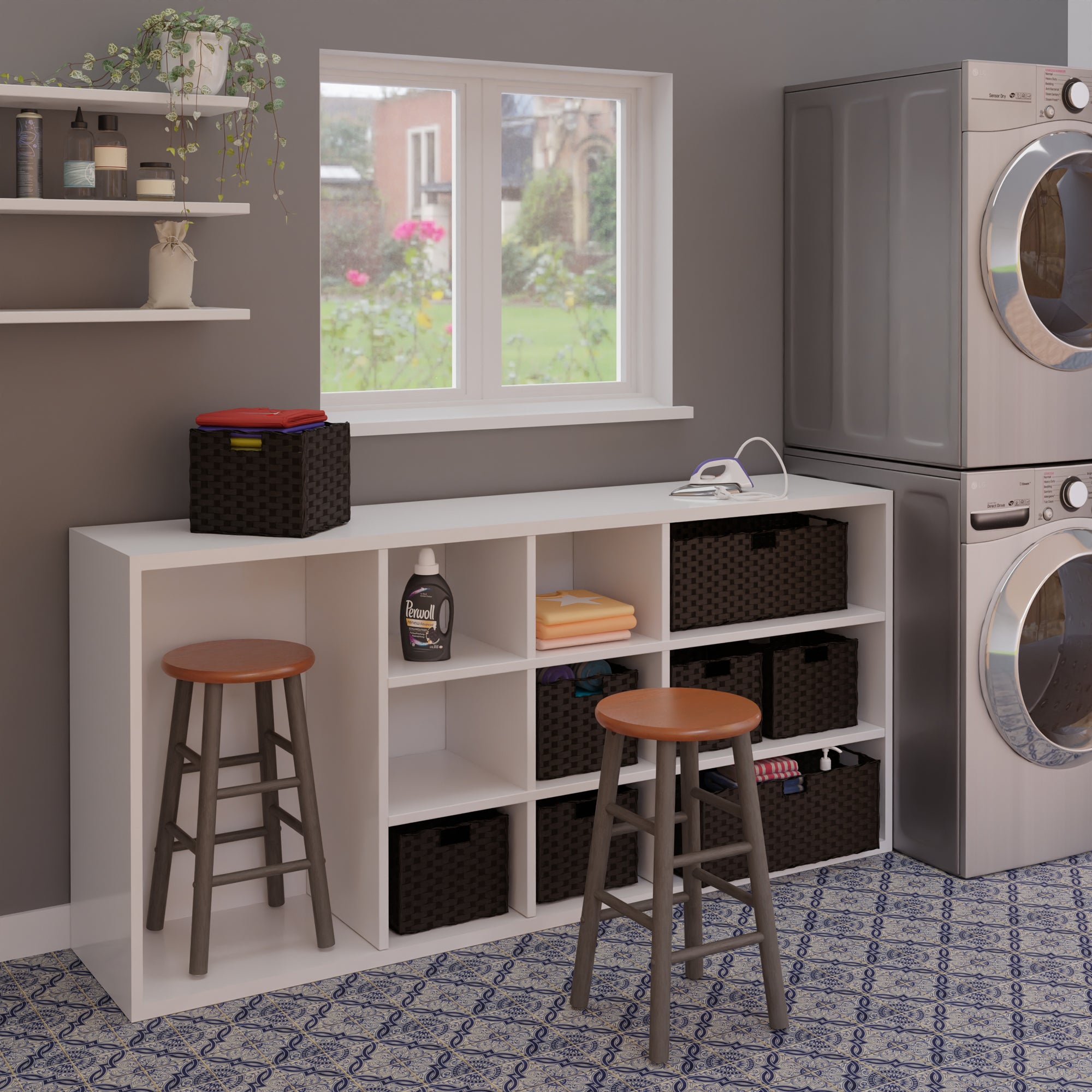 Huxton 2-Pc Counter Stool Set, Oyster Gray and Teak