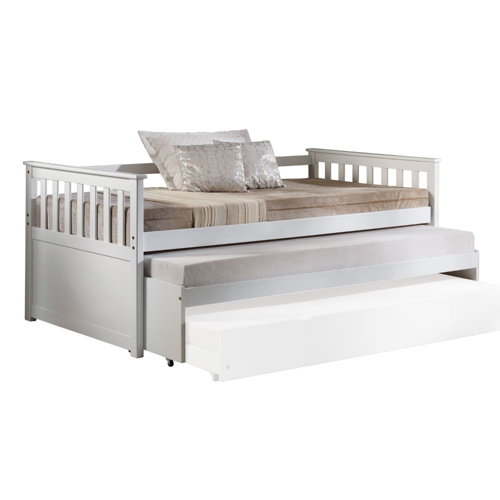 Lala Cominia Twin White Wood Daybed Transitional Style with Slatted Frame
