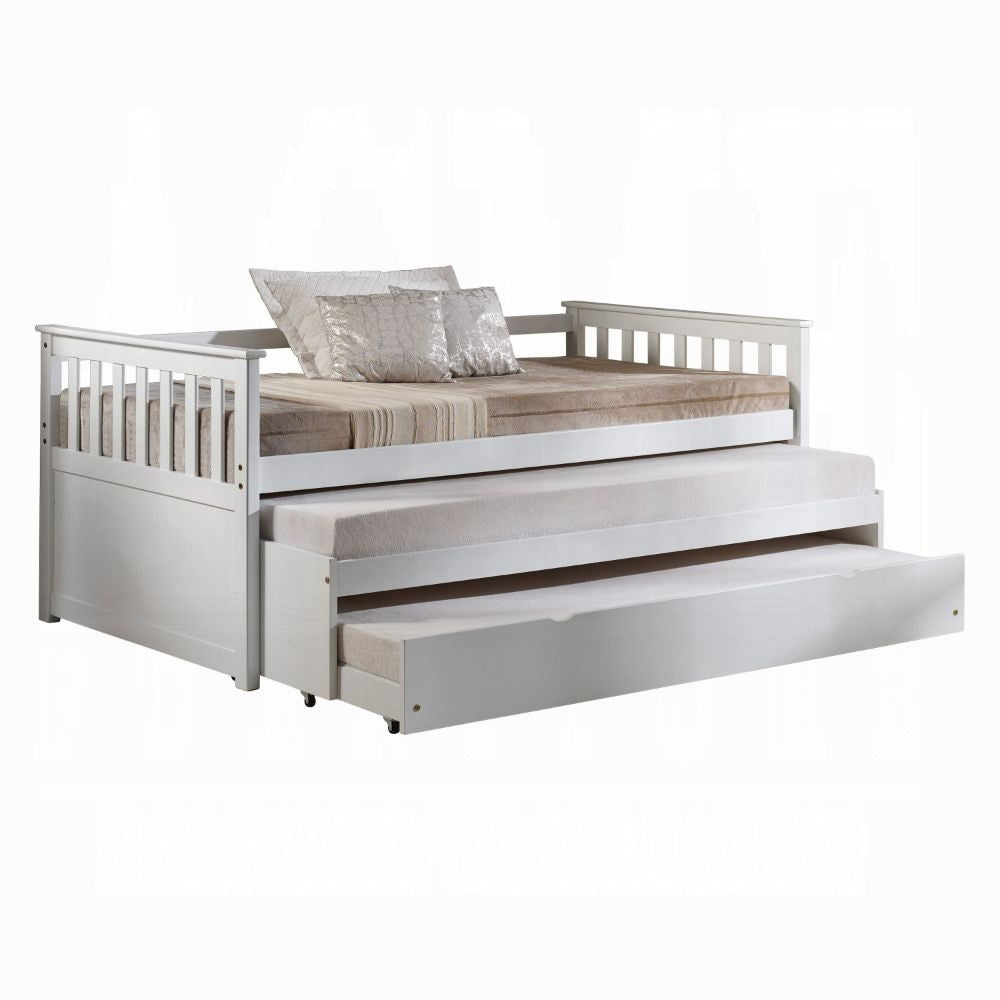 Lala Cominia Twin White Wood Daybed – Transitional Style with Slatted Frame