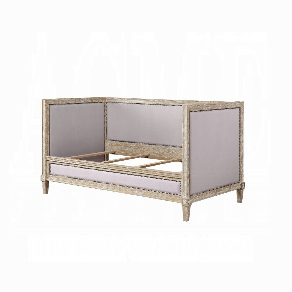 Ashanka Charlton Twin Weathered Oak Wood Daybed – Rustic Slatted Frame Design