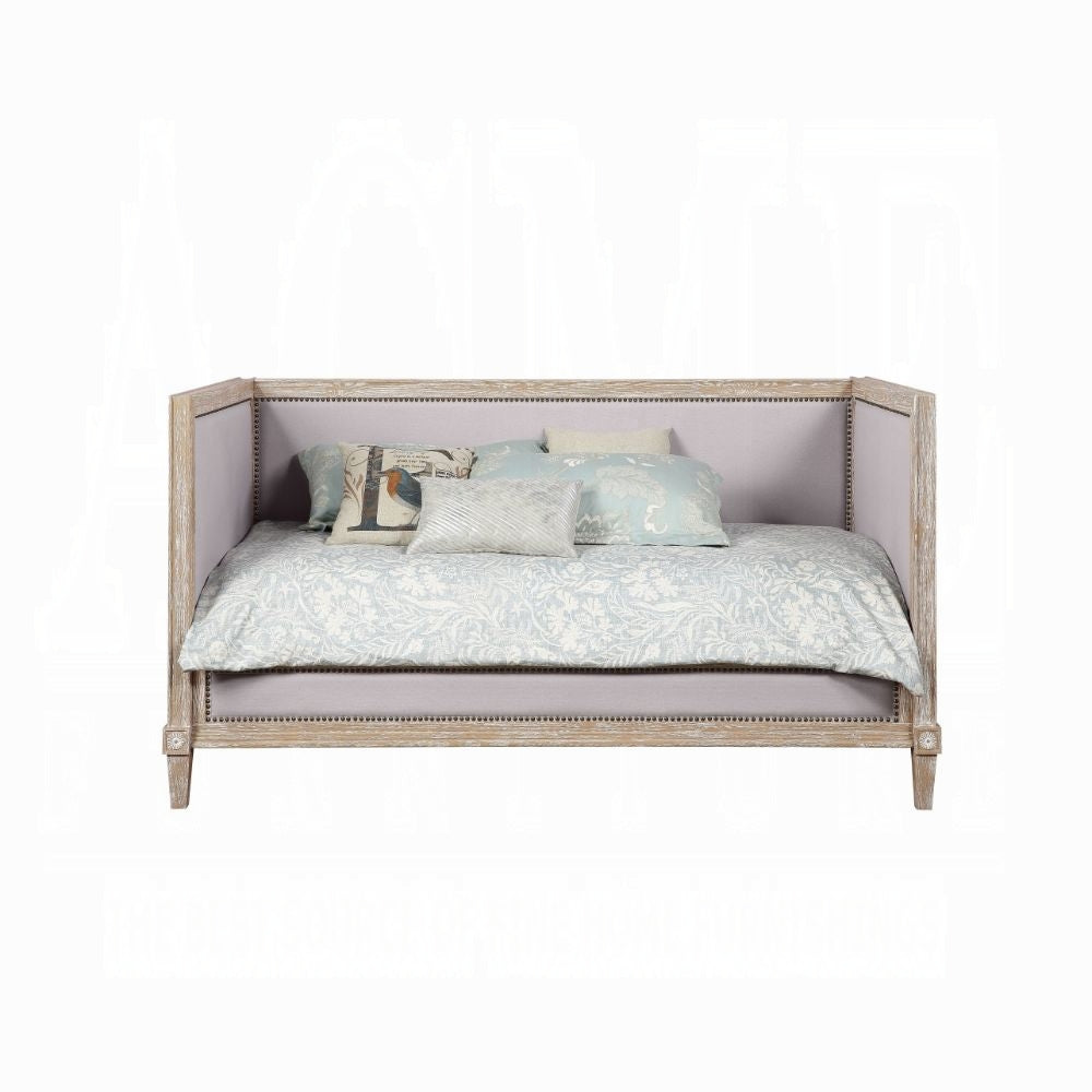 Ashanka Charlton Twin Weathered Oak Wood Daybed – Rustic Slatted Frame Design