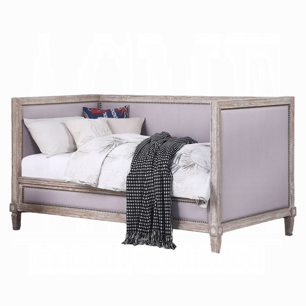 Ashanka Charlton Twin Weathered Oak Wood Daybed – Rustic Slatted Frame Design