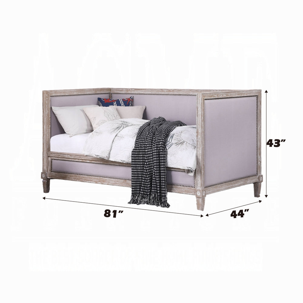 Ashanka Charlton Twin Weathered Oak Wood Daybed – Rustic Slatted Frame Design