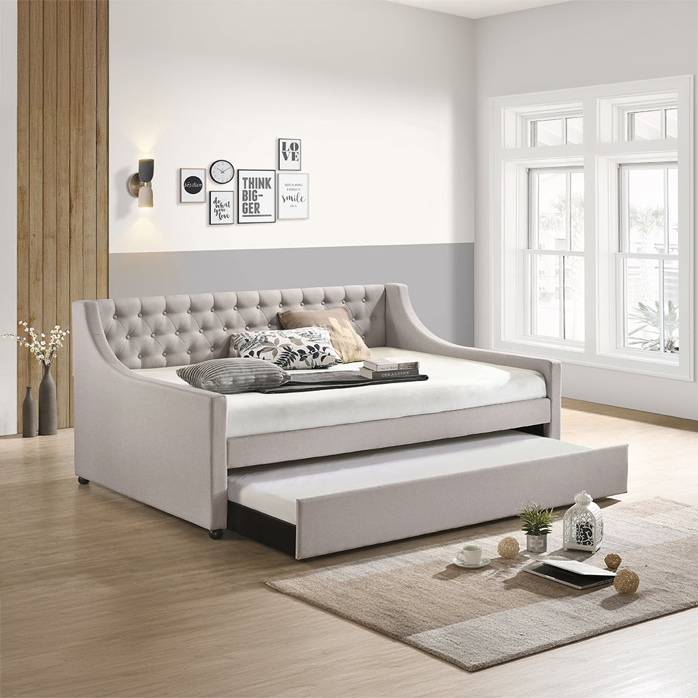 Fog Lianna Full Fog Fabric Daybed with Twin Trundle Button-Tufted Guest Bed with StorageLianna Full Fog Fabric Daybed with Twin Trundle Button-Tufted Guest Bed with Storage