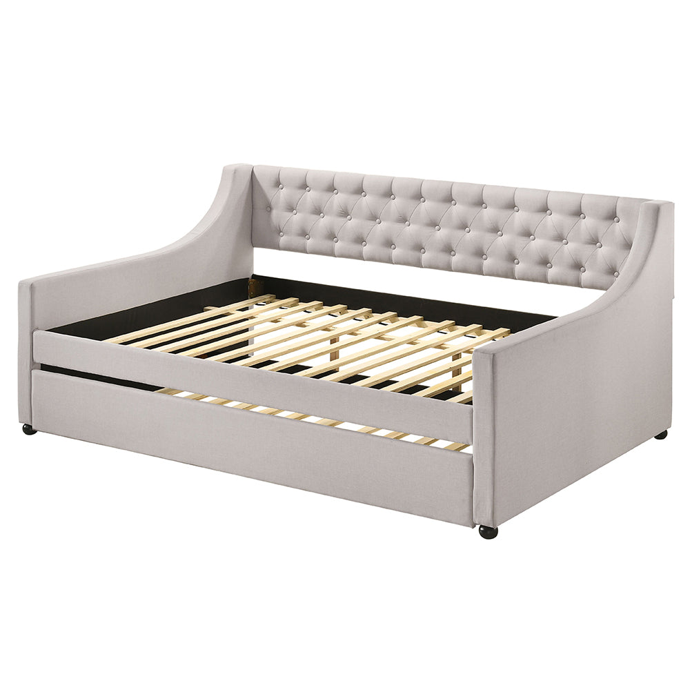 Fog Lianna Full Fog Fabric Daybed with Twin Trundle Button-Tufted Guest Bed with StorageLianna Full Fog Fabric Daybed with Twin Trundle Button-Tufted Guest Bed with Storage