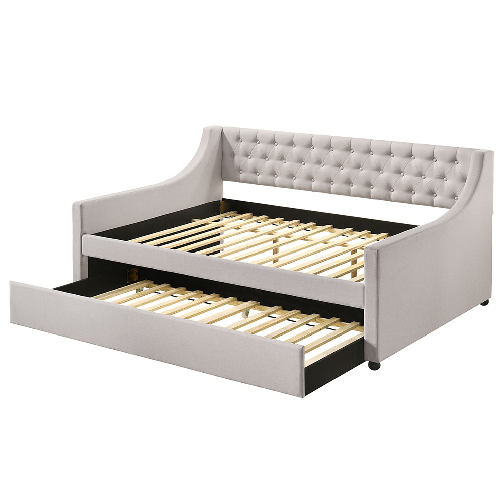 Fog Lianna Full Fog Fabric Daybed with Twin Trundle Button-Tufted Guest Bed with StorageLianna Full Fog Fabric Daybed with Twin Trundle Button-Tufted Guest Bed with Storage