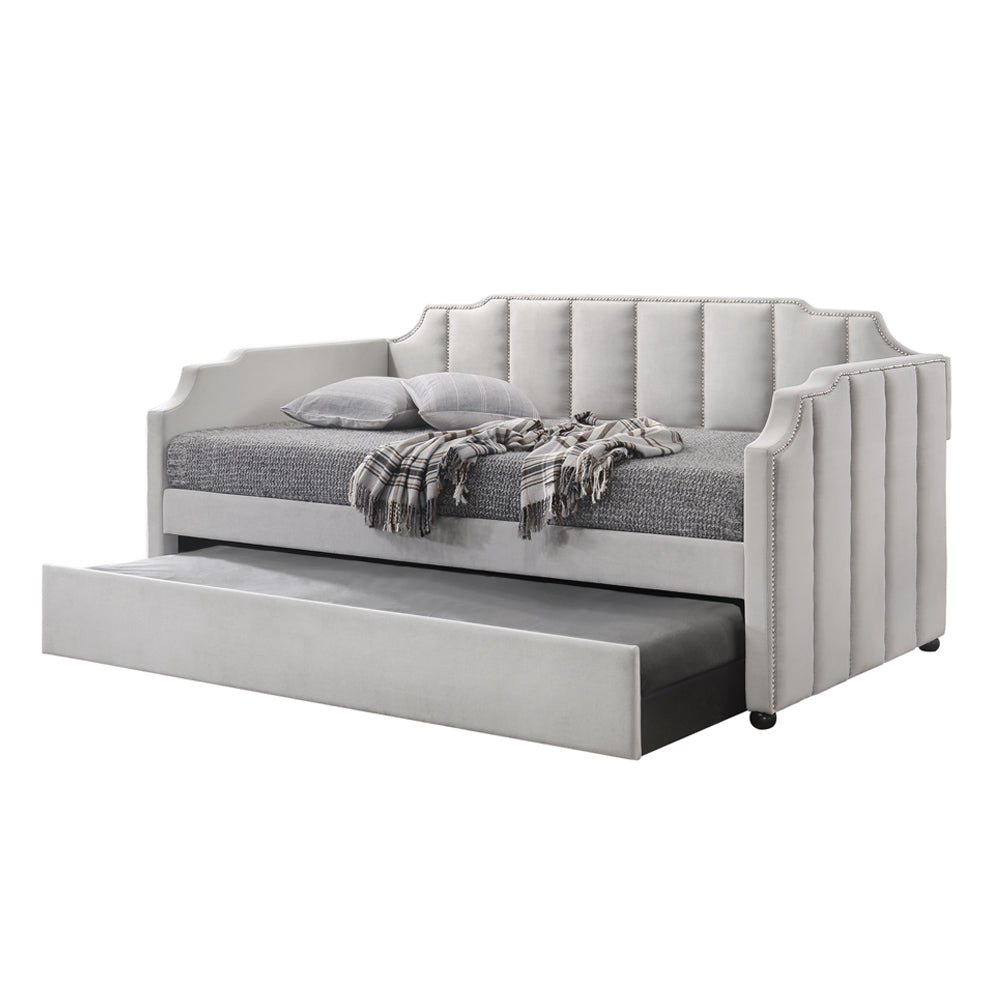 Beacon Peridot Collection Twin Gray Velvet Upholstered Daybed – Trundle Included