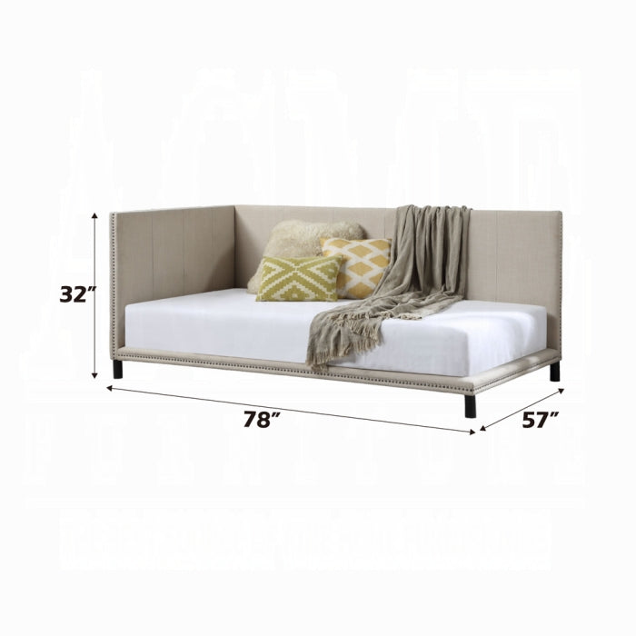Vivaldi Yinbella Beige Linen Full Daybed – Classic Look with Tufted Sides & Trim Accents