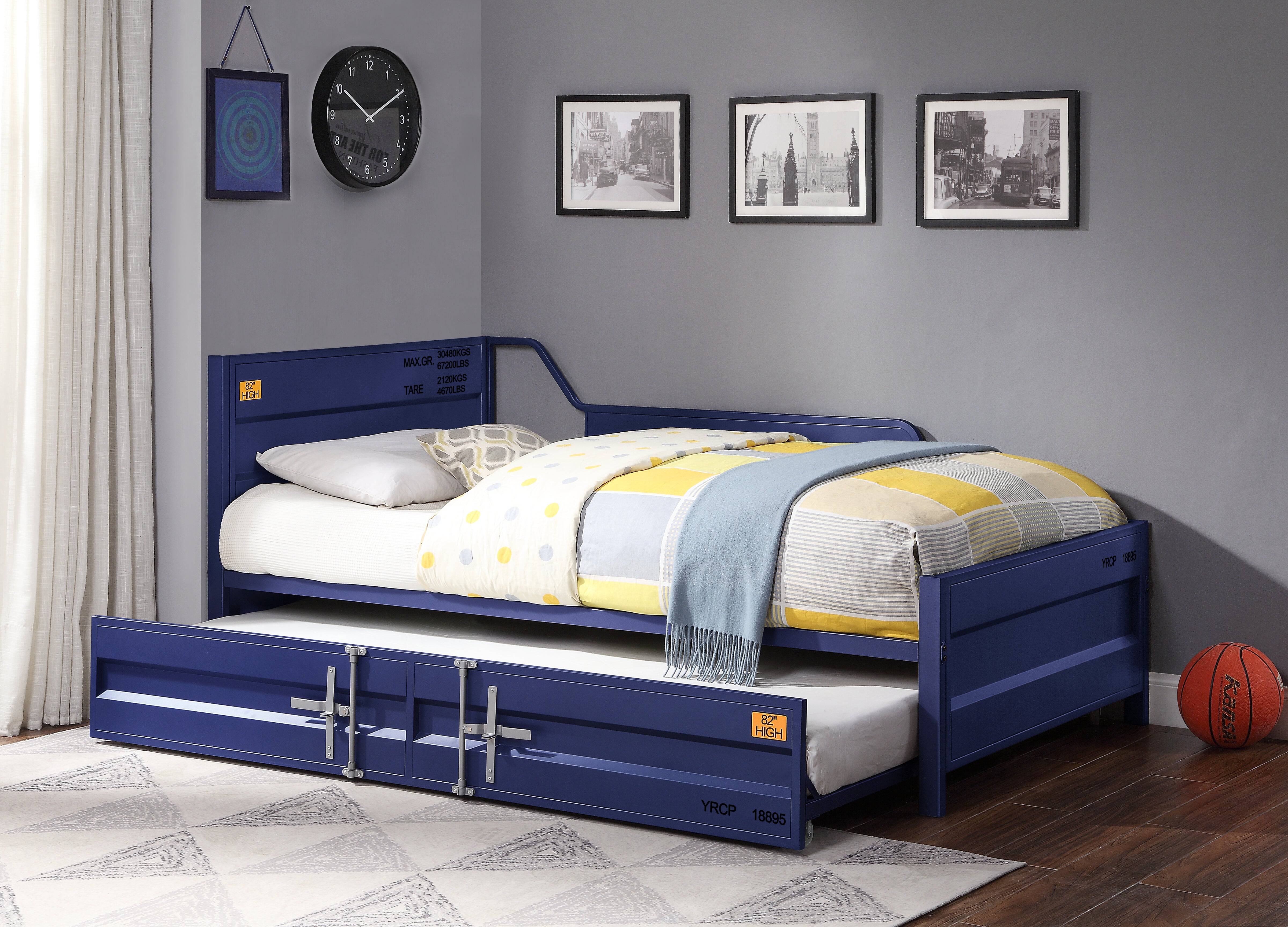 Ventura Cargo Twin Gunmetal Metal Daybed with Trundle Industrial Space-Saving Design