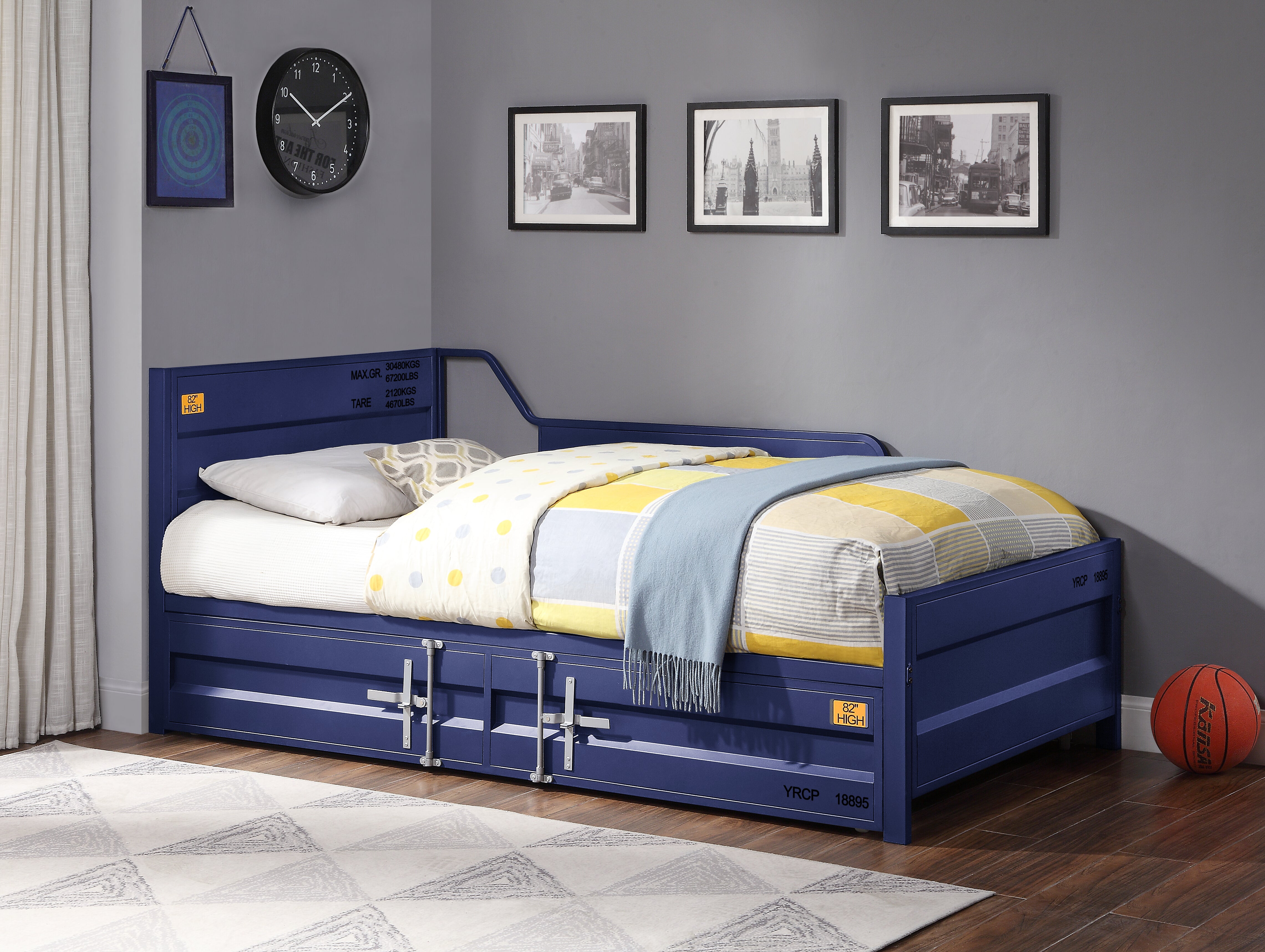 Ventura Cargo Twin Gunmetal Metal Daybed with Trundle Industrial Space-Saving Design