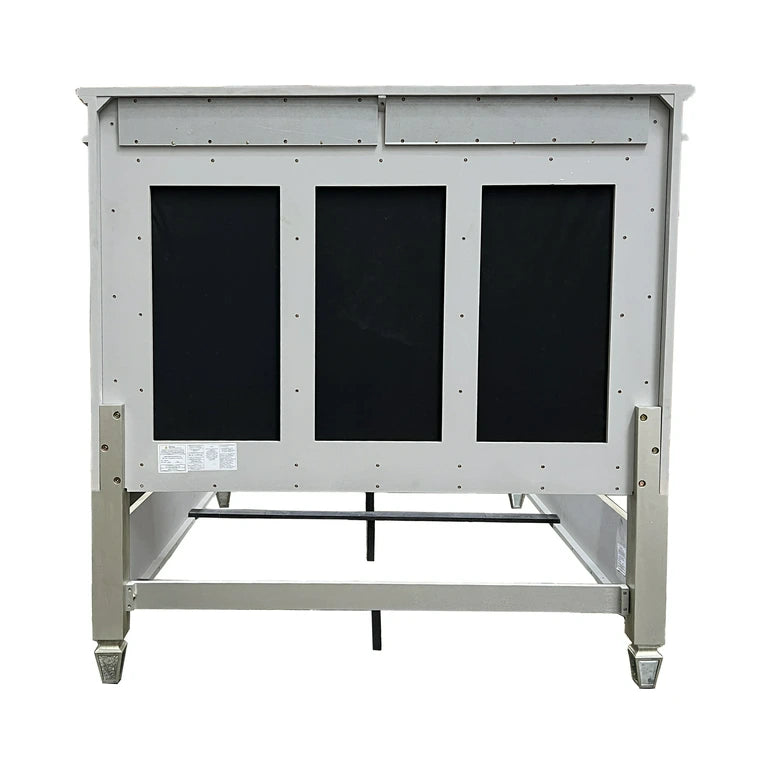 Barman Varian Collection Queen Bed Gray Fabric – Contemporary Mirrored Accents