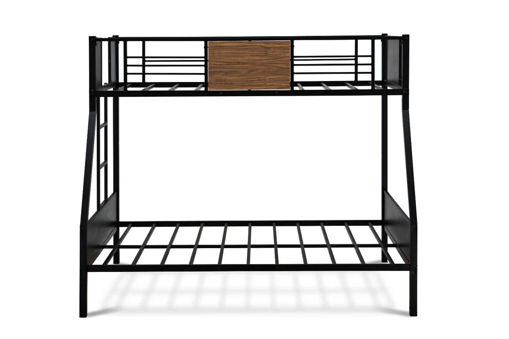 Patwin Rockport Full/Twin Black Metal Bunk Bed – Space-Saving Design with Safety Rails