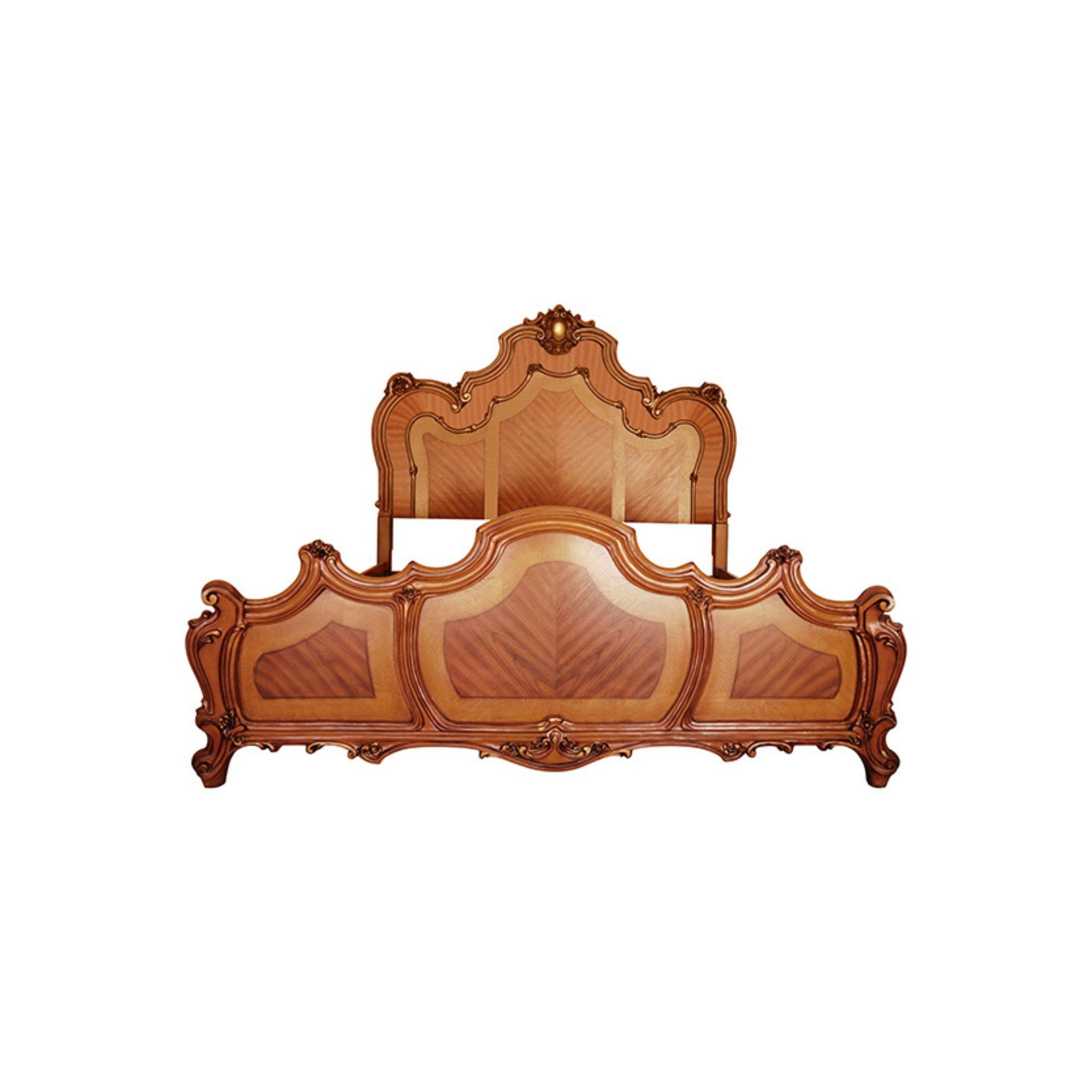 Archway Picardy Eastern King Bed Honey Oak Finish Wood Frame – Traditional Panel Bed with Arched Headboard
