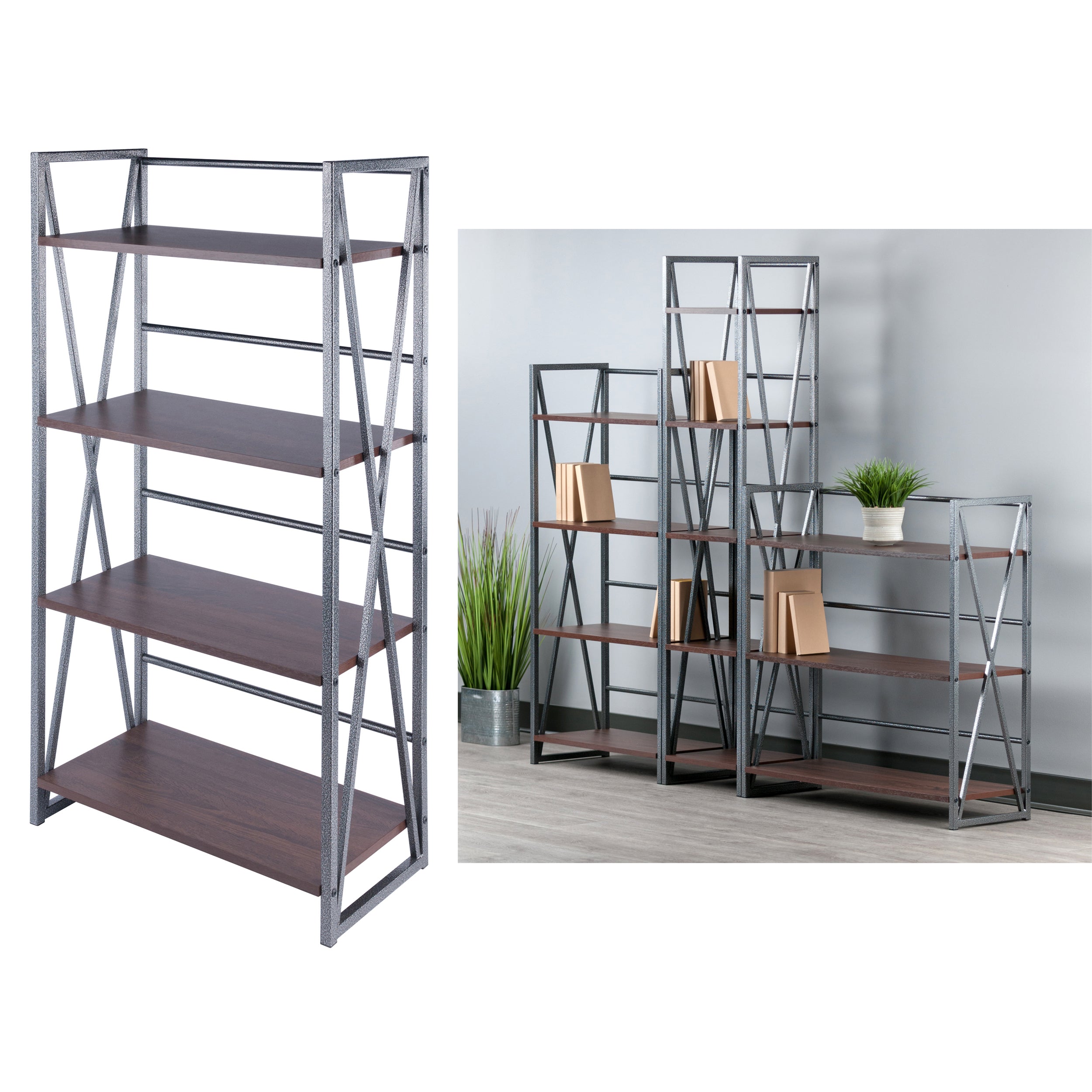 Isa 4-Tier Shelf, Graphite and Walnut
