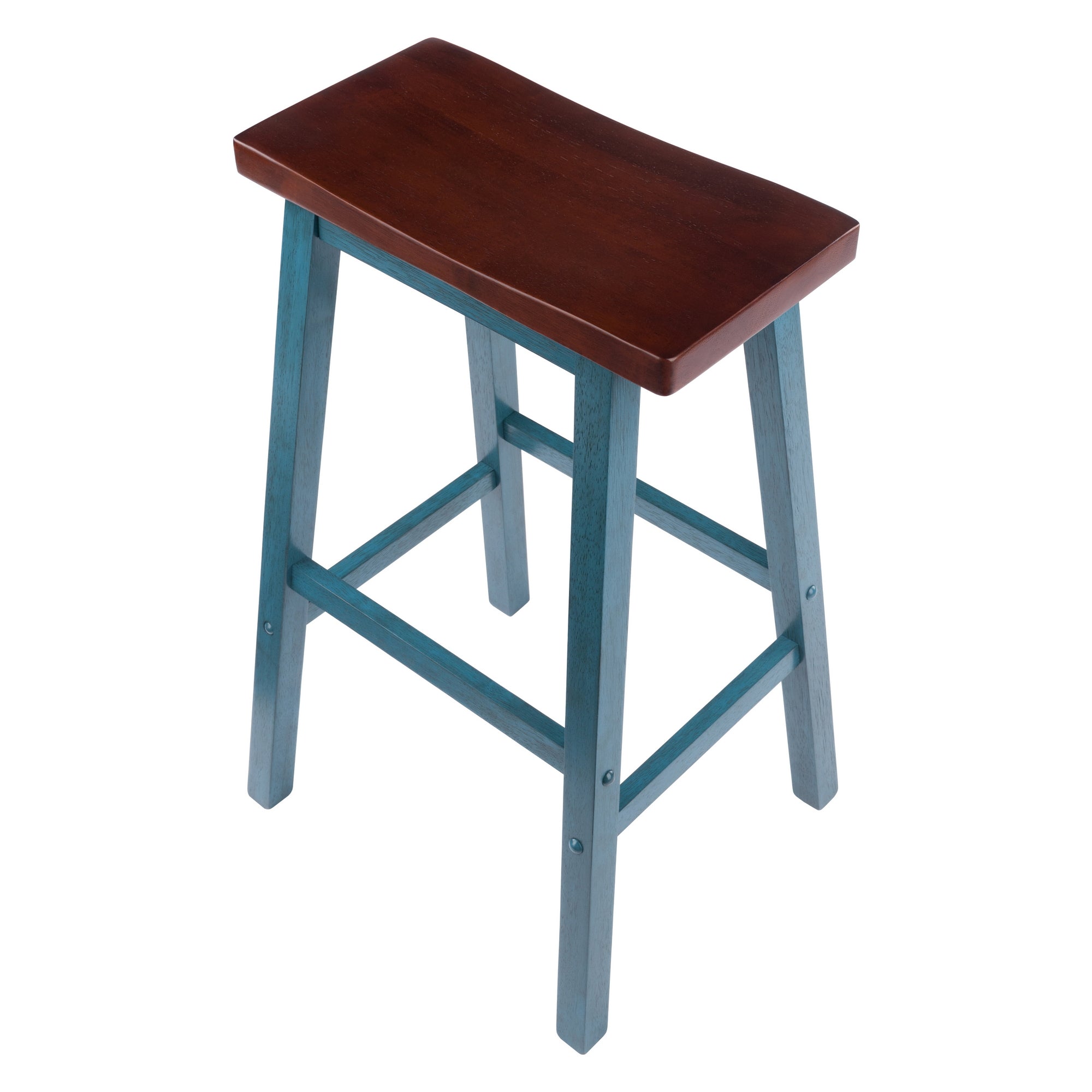 Satori Saddle Seat Bar Stool, Rustic Teal and Walnut