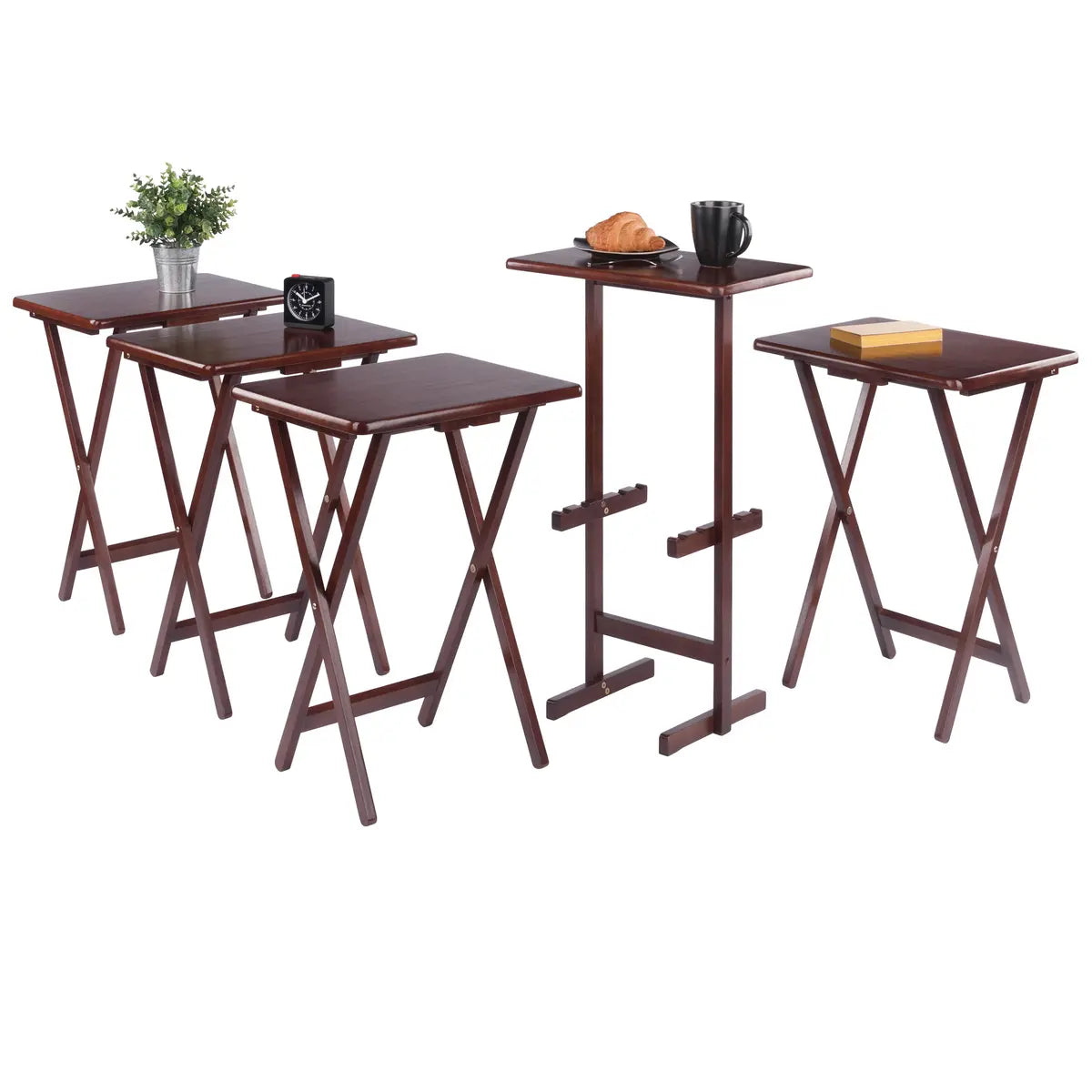 Riley 5-Pc Set Snack Table, Walnut Finish