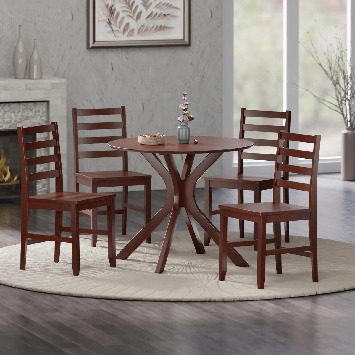 Lexa Dining Table with Splayed Legs, Walnut Finish with 4 Hamilton Dining Chairs