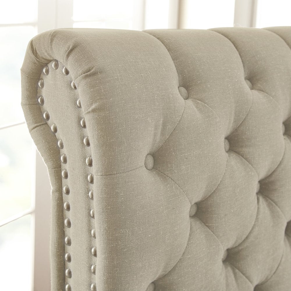 Sleigh Swanson Queen Size Upholstered Bed in Sand – Contemporary Low-Profile Style