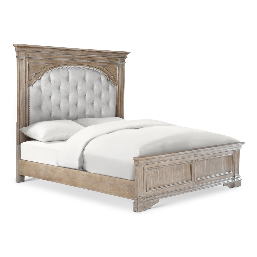 Ivory Highland Park King Rustic Ivory Wood Bed – Farmhouse Style with Panel Headboard