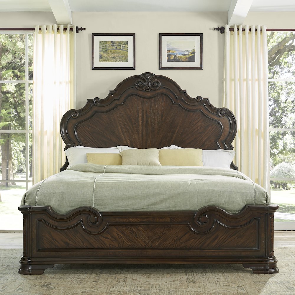 Acosta Royale Queen Brown Wood Platform Bed – Regal Style with High Headboard