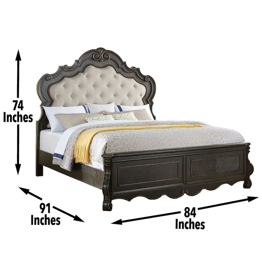 Molasses Rhapsody King Bed Beige Fabric Upholstered Bed – Tufted Headboard & Modern Design