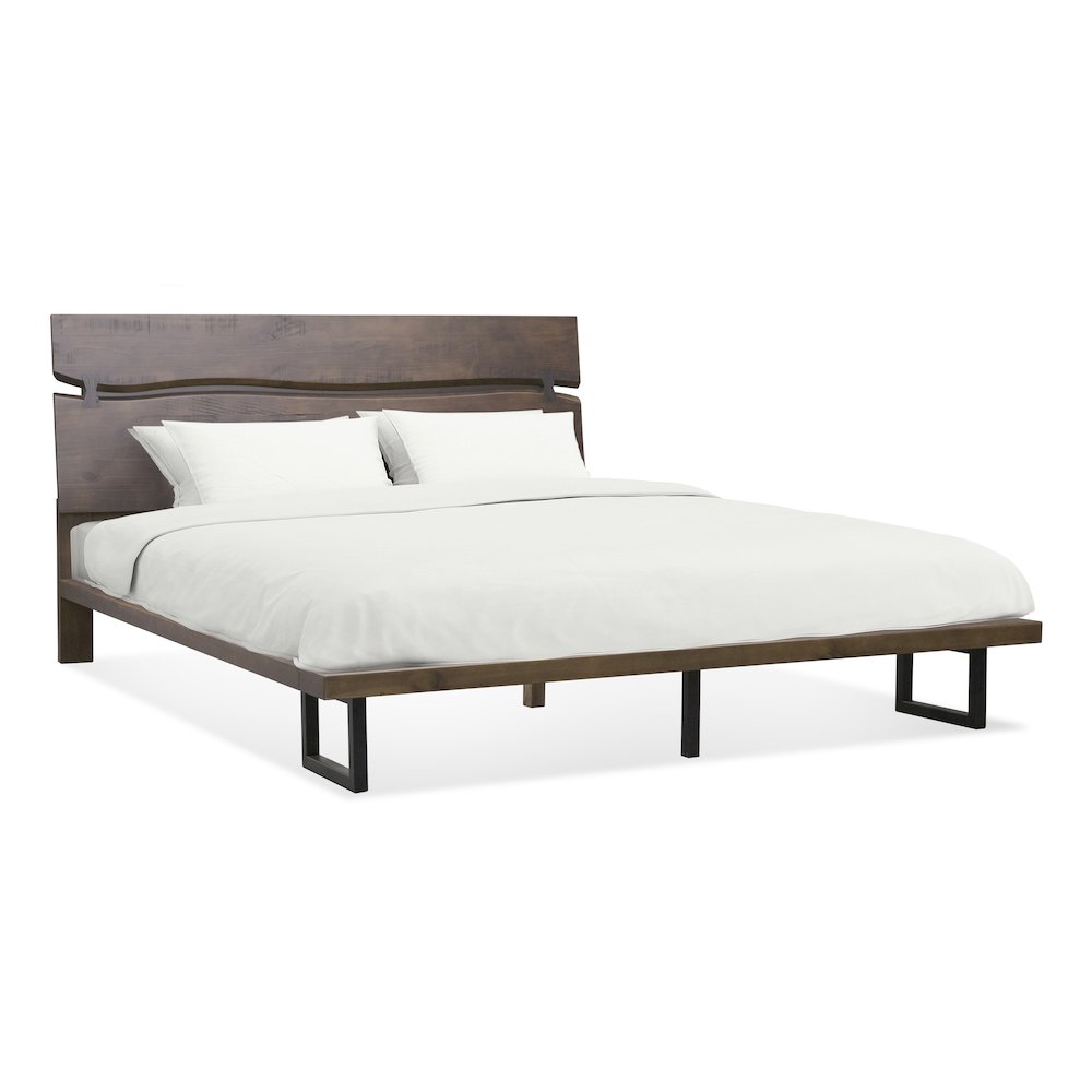 Ayu Pasco King Brown Wood Bed – Mid-Century Style with Slatted Headboard