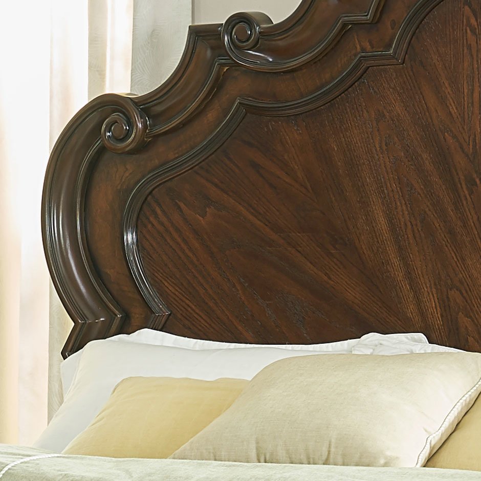 Acosta Royale King Espresso Wood Upholstered Bed – Traditional Style with Curved Headboard
