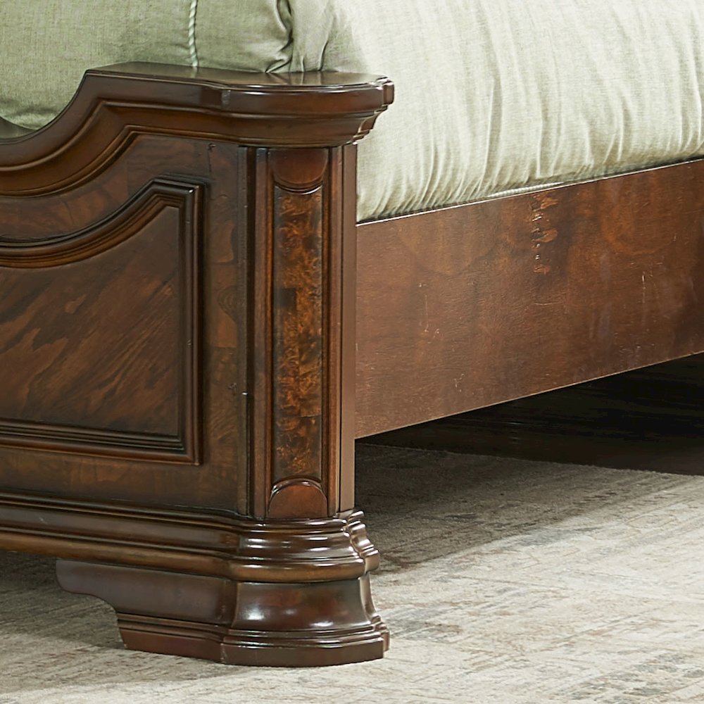 Acosta Royale King Espresso Wood Upholstered Bed – Traditional Style with Curved Headboard