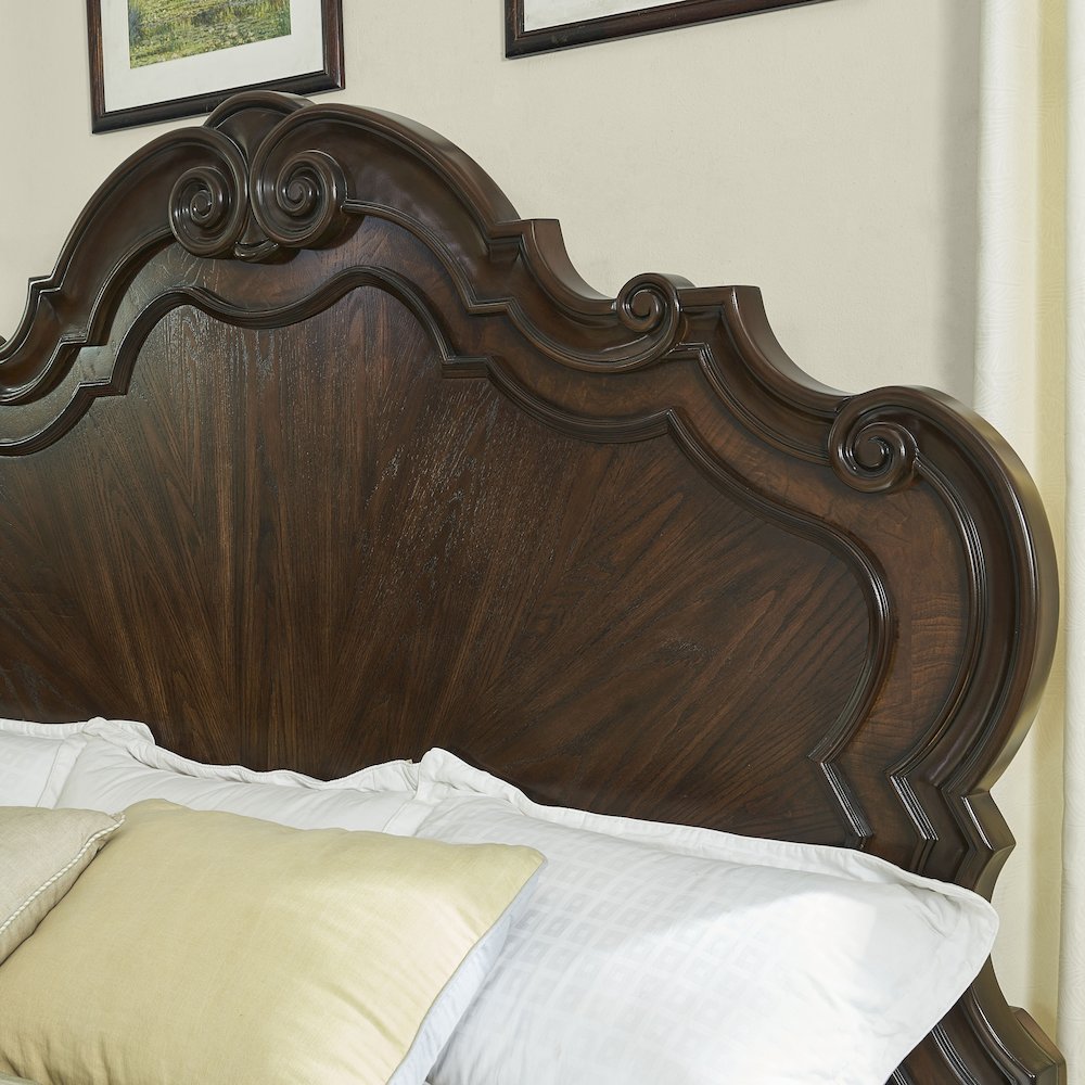Acosta Royale Queen Brown Wood Platform Bed – Regal Style with High Headboard