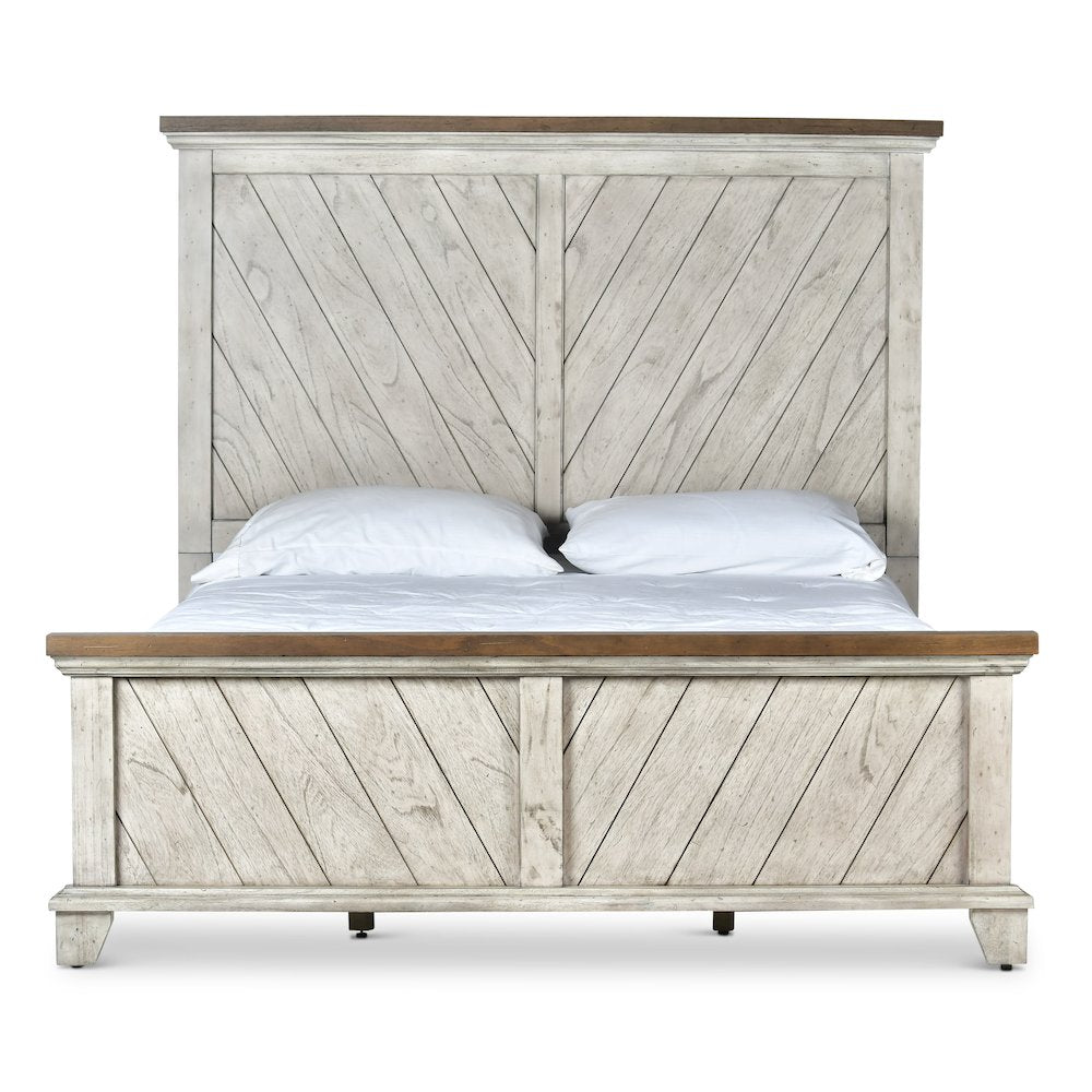 Ivory Bear Creek Queen Rustic Wood Bed – Two-Tone Farmhouse Style with Panel Detail