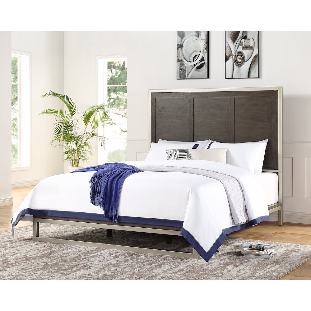 Champagne Broomfield Queen Distressed Wood Bed Rustic Farmhouse Look