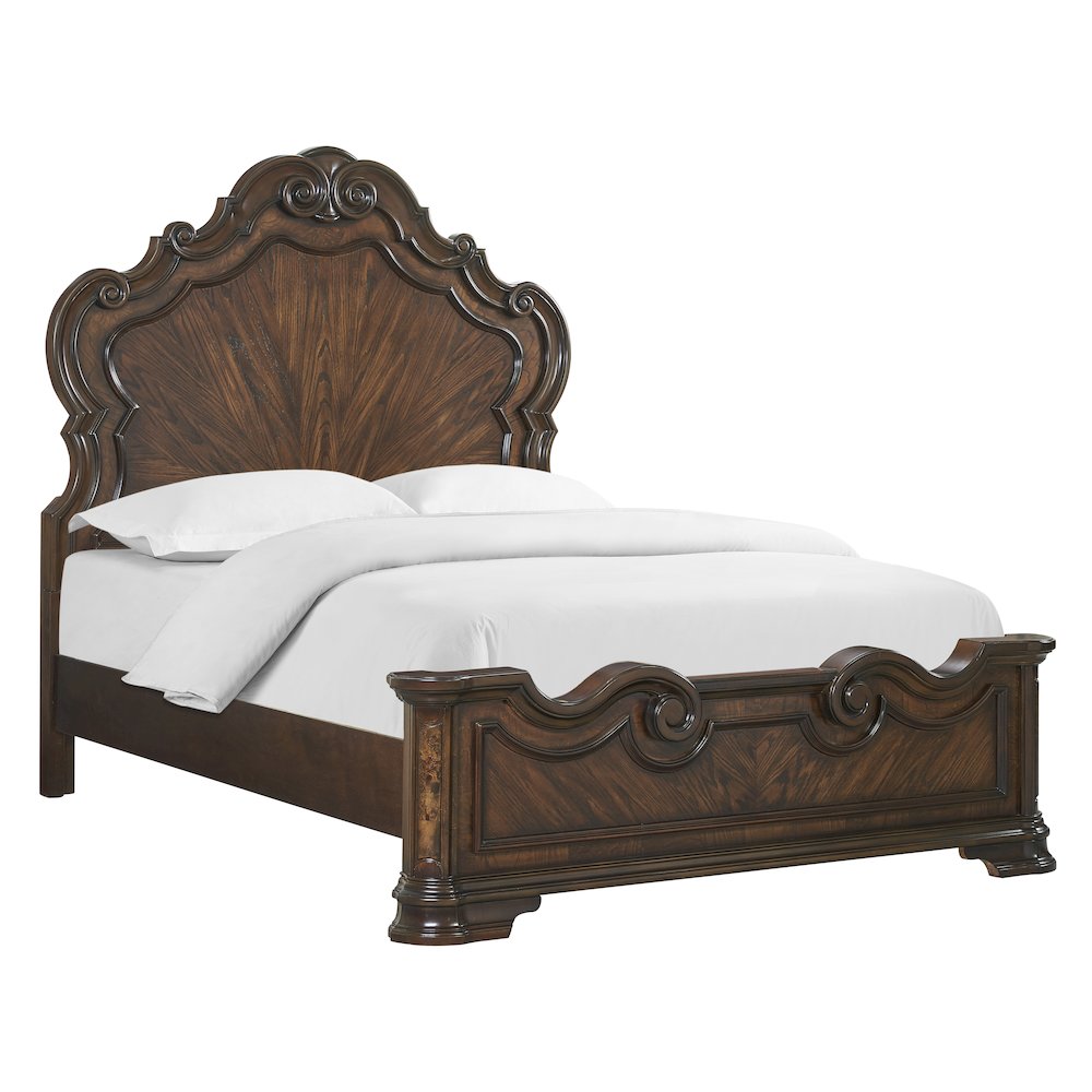 Acosta Royale Queen Brown Wood Platform Bed – Regal Style with High Headboard