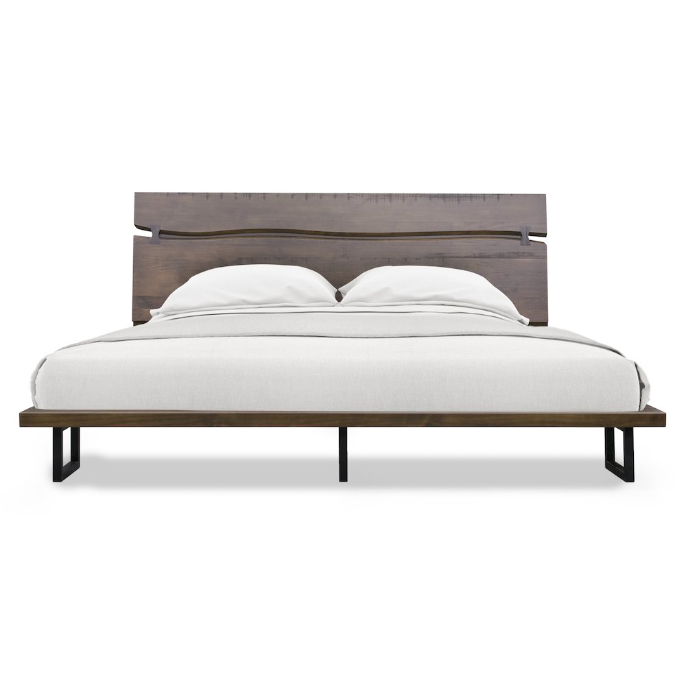 Ayu Pasco King Brown Wood Bed – Mid-Century Style with Slatted Headboard