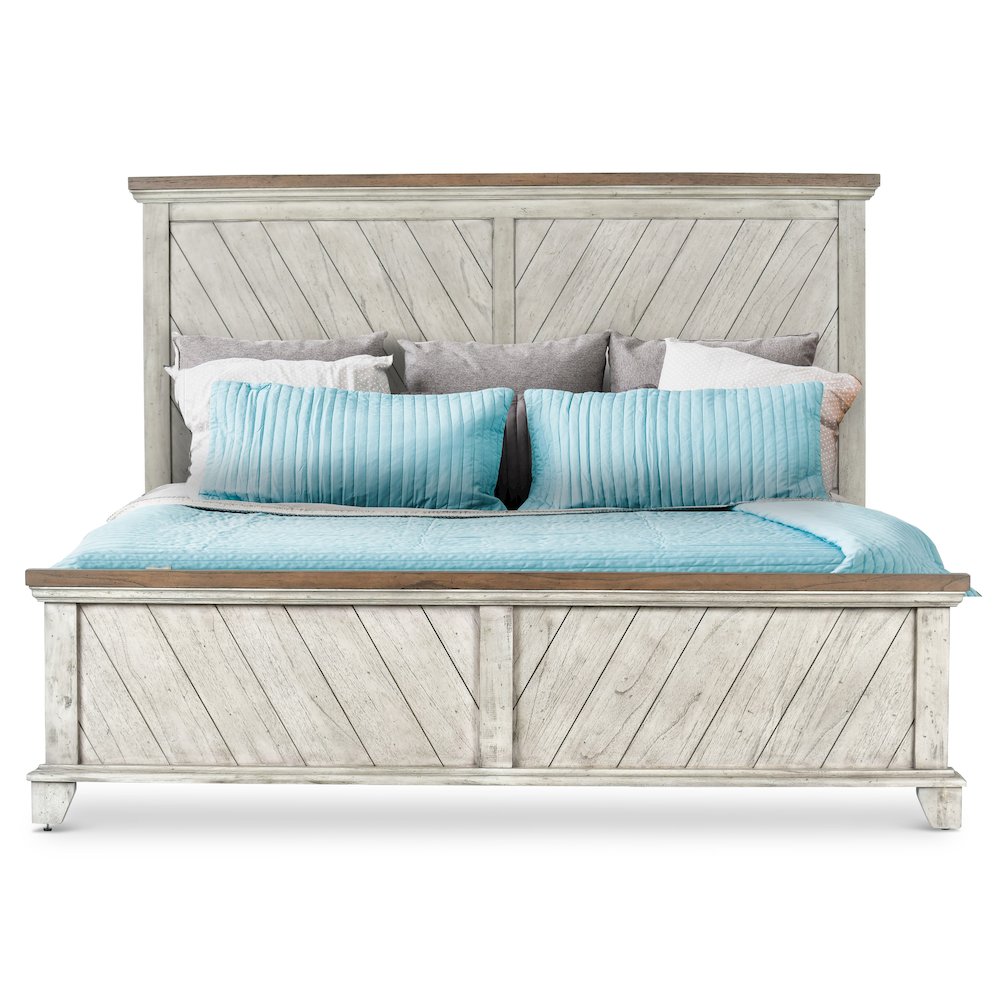 Chevron Bear Creek King Brown Wood Bed – Rustic Farmhouse Panel Design