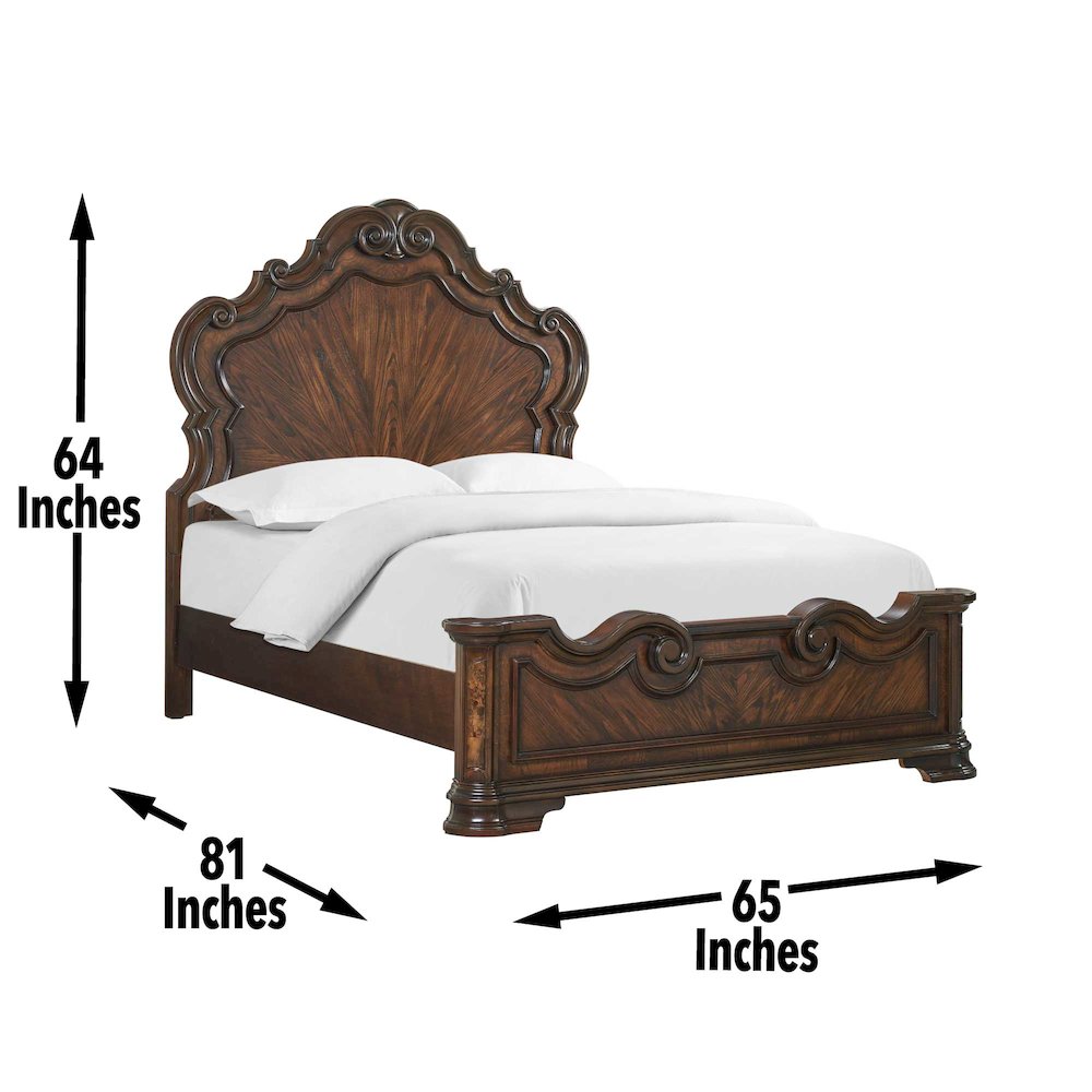 Acosta Royale Queen Brown Wood Platform Bed – Regal Style with High Headboard